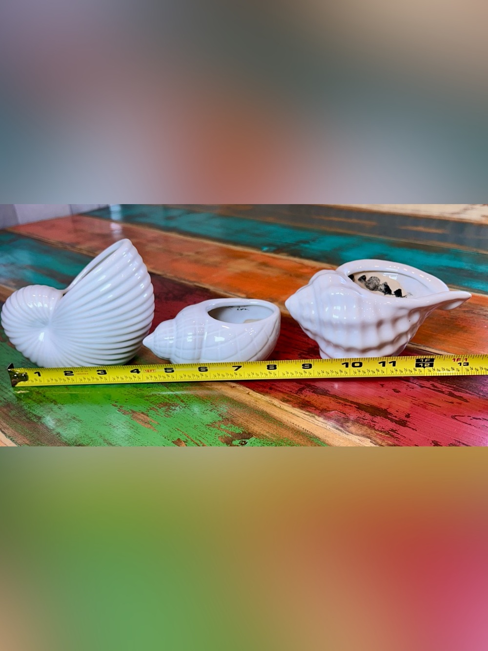 Vintage Pier 1 White Ceramic Seashell Planter Trio Set of 3 Conch Nautilus - Picture 12 of 13